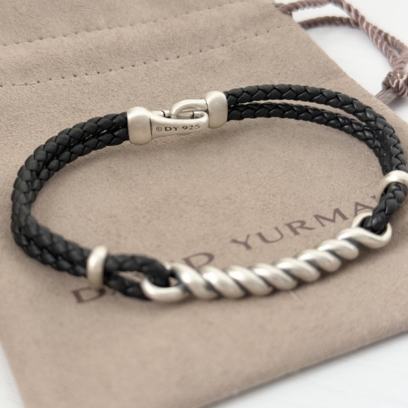 David Yurman Sterling Silver Cable Id Leather Men's Bracelet